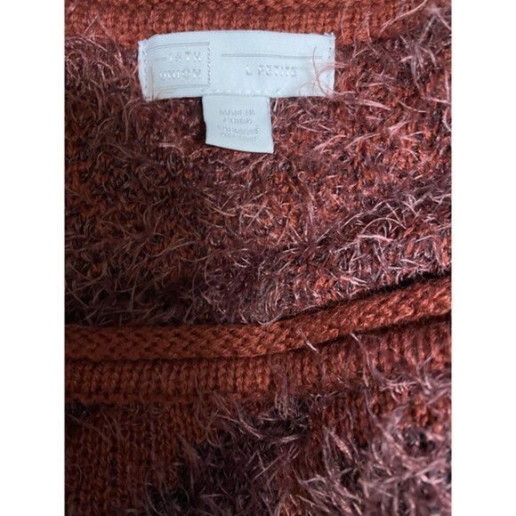 14th & Union Burgundy Fuzzy Knit Pullover Sweater L Petite Long Sleeves - Picture 4 of 5